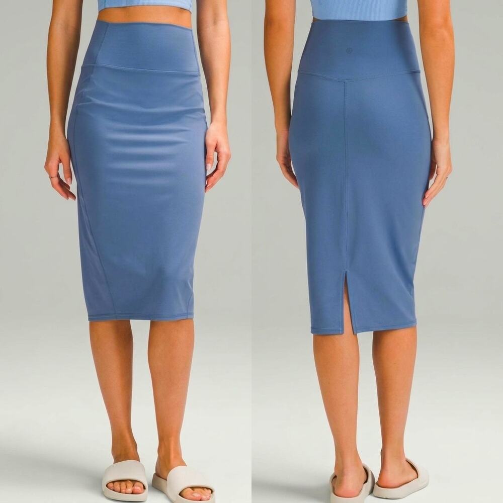 Lululemon Midi Skirt Nulu Slim Fit High Rise Straight Pencil Slit Slate Blue 10